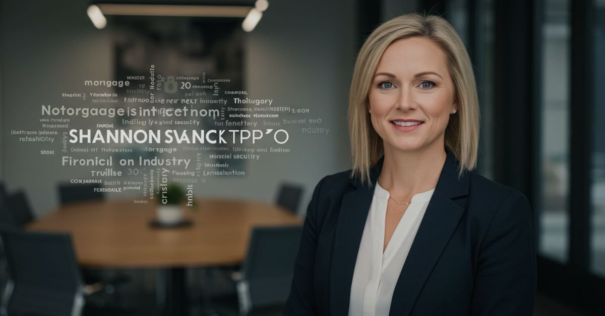 A professional woman in business attire with a word cloud in the background, highlighting "Shannon Swanick TPO."